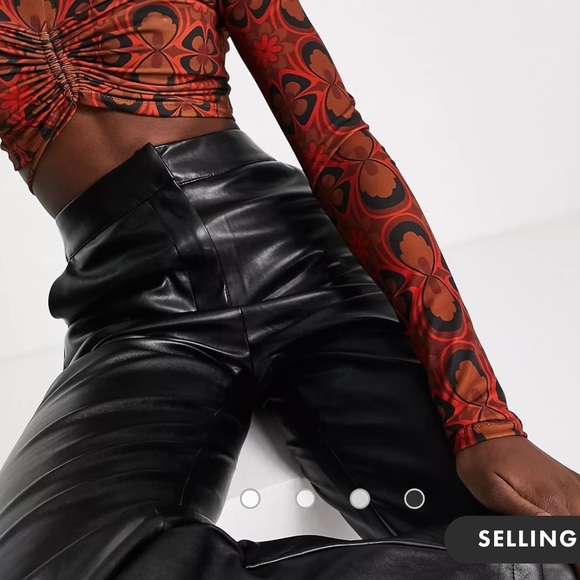 ASOS black faux leather high waisted straight leg pants size US 4 - Picture 3 of 13